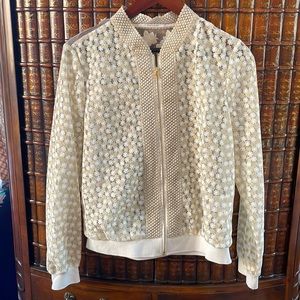 T Tahari Ivory/Gold zip front jacket